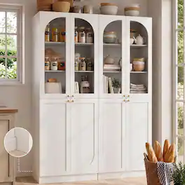 Aheaplus - 80'' Tall Kitchen Pantry Cabinet with Arched Doors and Adjustable Shelves, Set of 2 - White