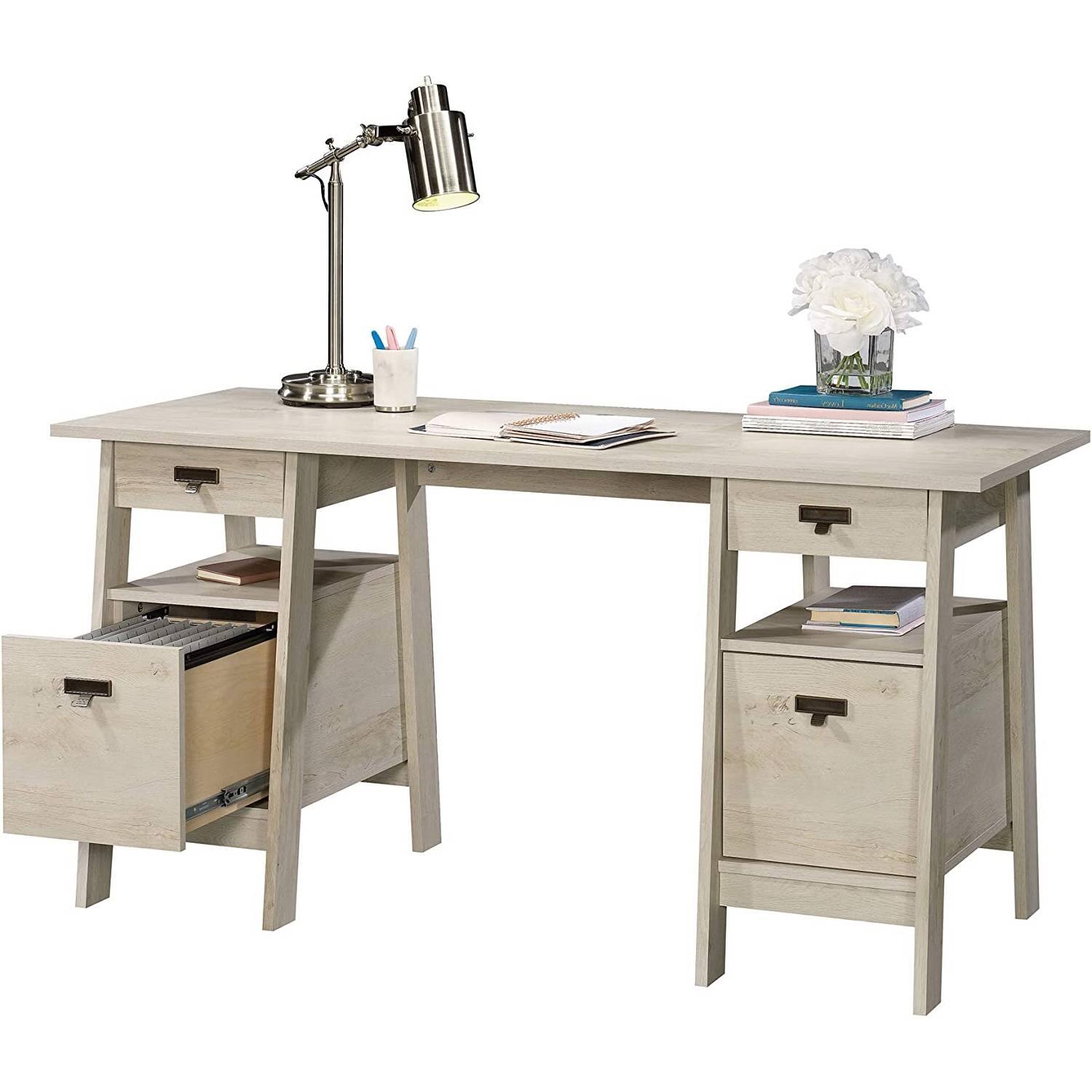 Left. Hivvago - FarmHouse Chalky Oak Executive Desk w/ Filing Cabinets Storage - Oak.