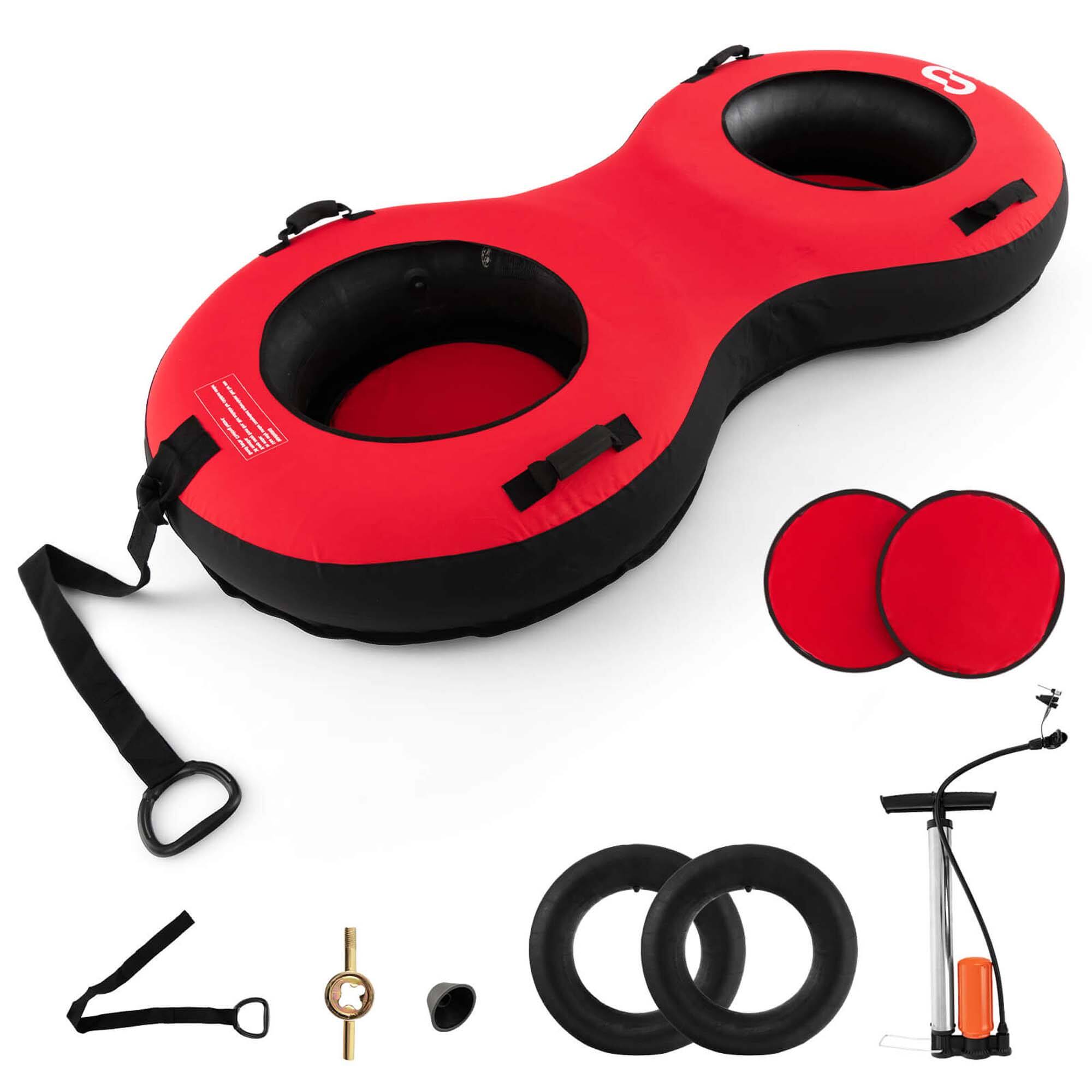 Front. Costway - Goplus 80" 2-Person Heavy-Duty Inflatable Snow Tube for Sledding with Pump Tow Strap Red - Red+Black.