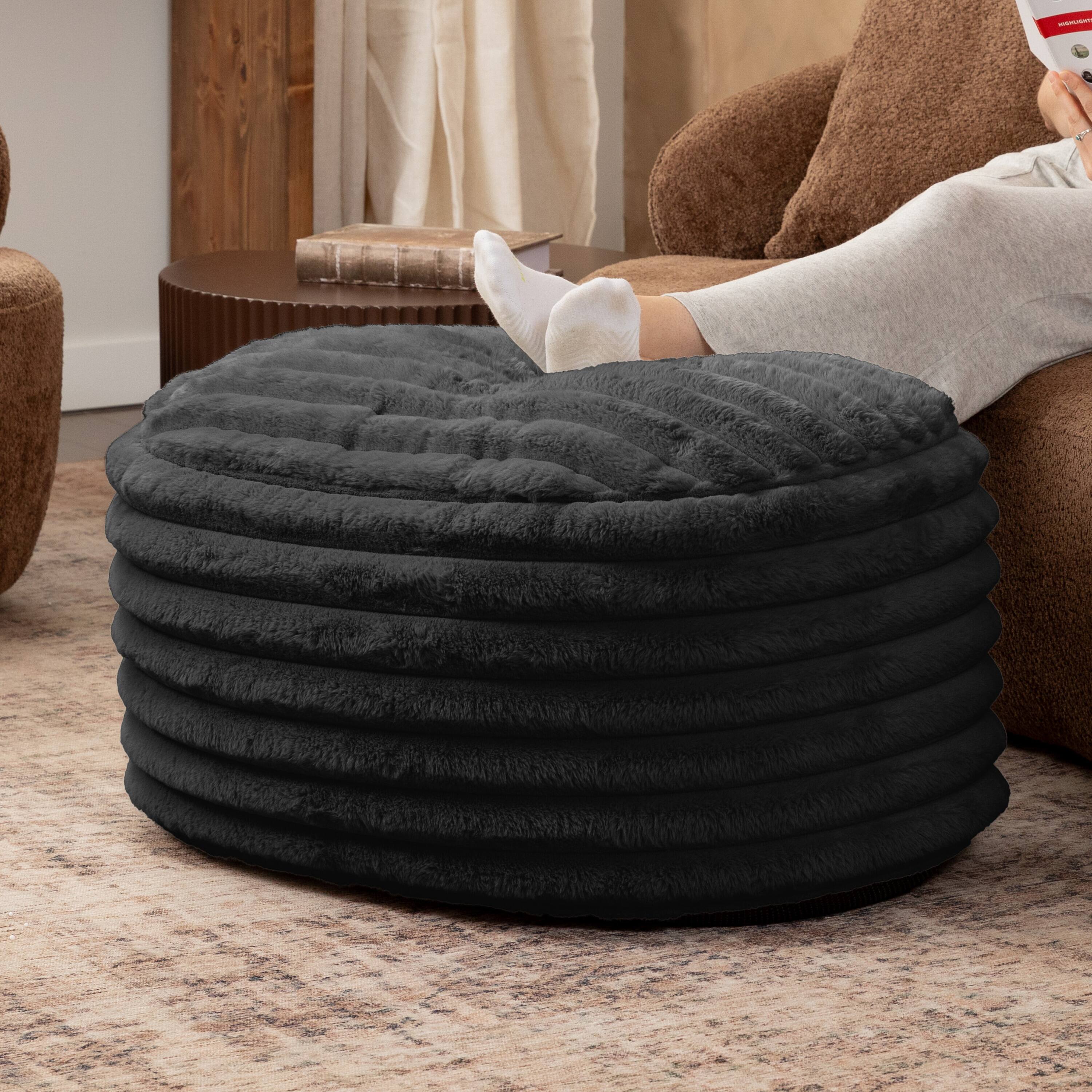 Angle. Jaxx - Jaxx Paran Accent Pouf - Fluffy Faux Fur Ottoman for Modern Interior Design, Large, Black - Plush Fur Black.
