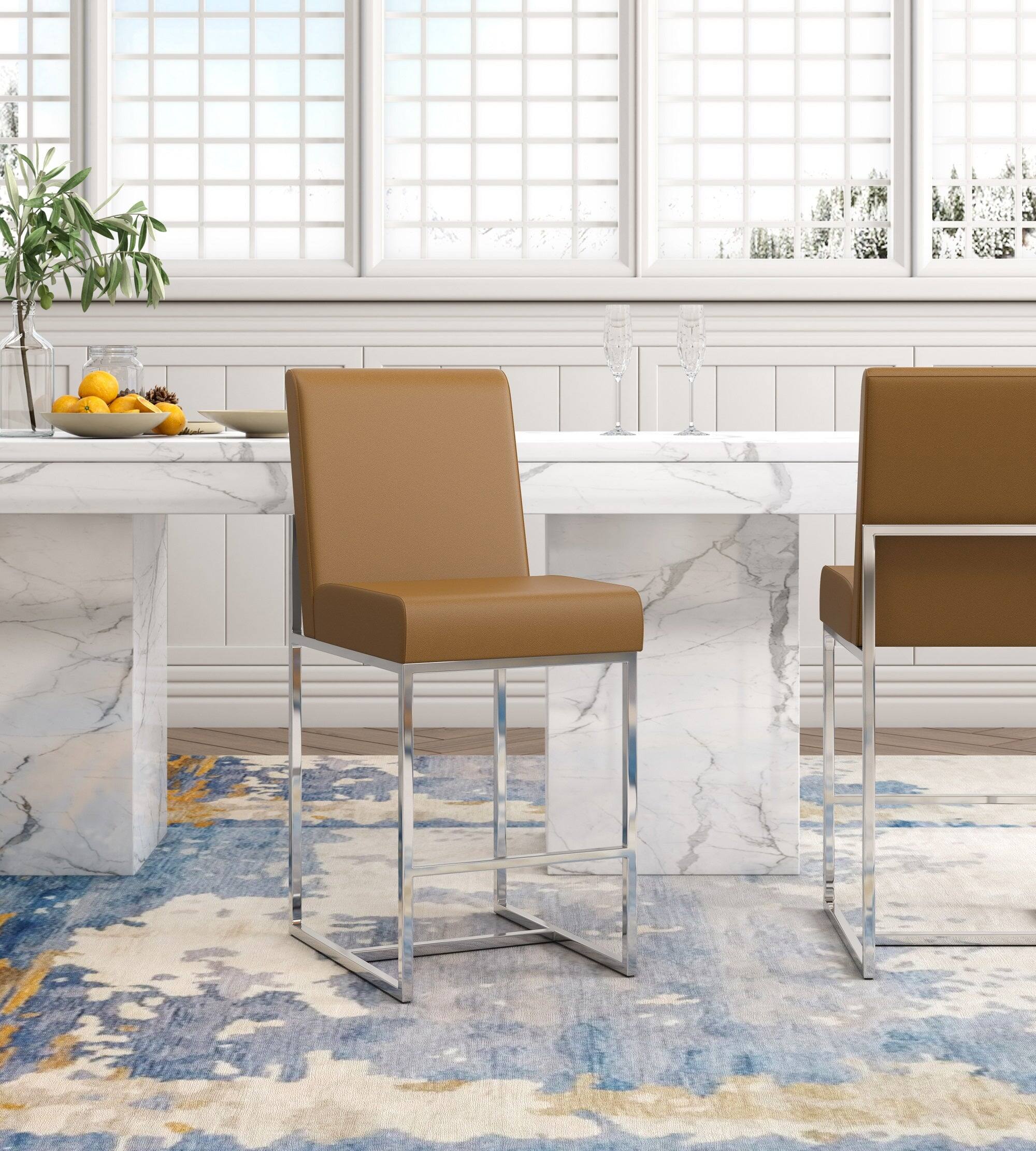 Angle. Manhattan Comfort - Element Modern Metal Upholstered Counter Stool - Camel.