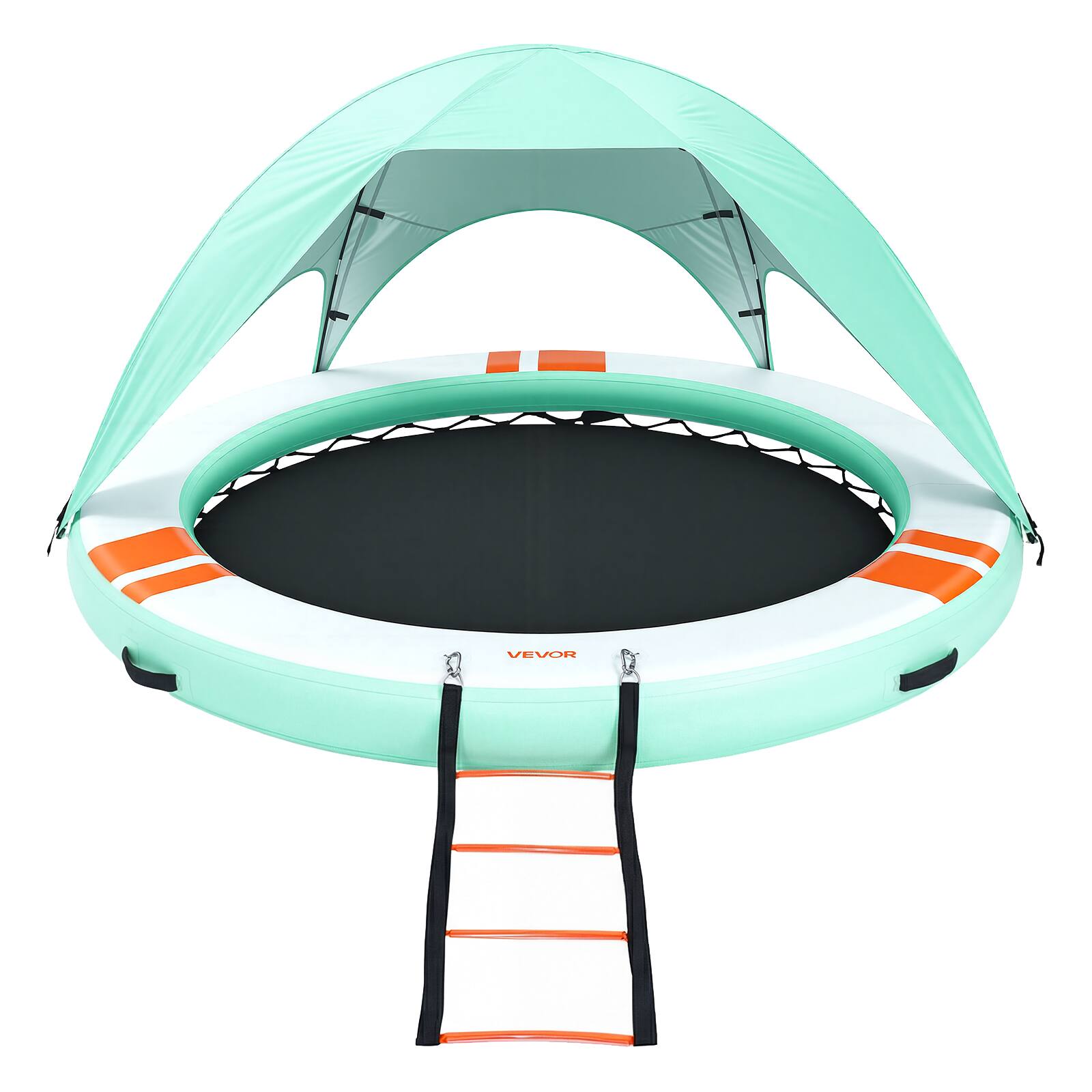 Alt View 5. VEVOR - Inflatable Floating Dock, 8 FT Round Inflatable Dock Platform, Non-Slip Water Floating Mat with Portable Carrying Bag - White + Blue + Orange.