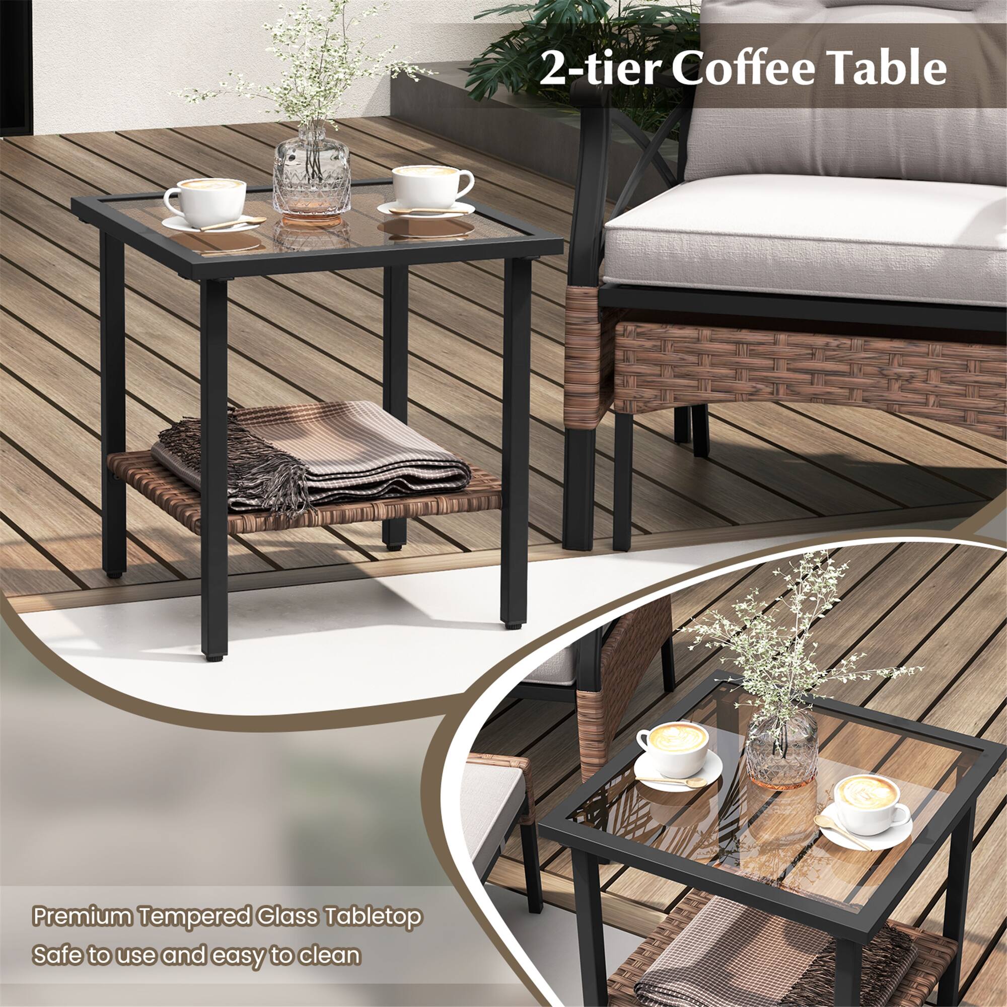2-tier Coffee Table, Premium Tempered Glass Tabletop, Safe to use and easy to clean