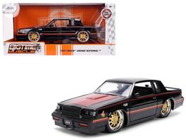 1987 Buick Grand National Hood and Stripes "Bigtime Muscle" Series 1/24 Diecast Model Car by Jada - Black with Matt Red