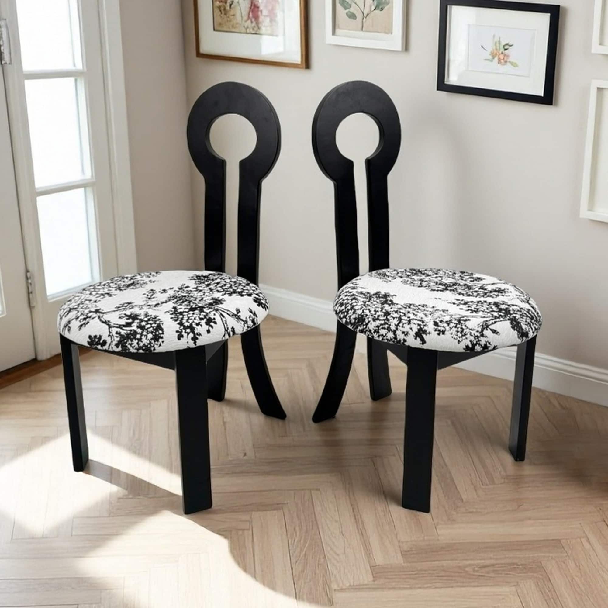 GOODSILO - Modern Dining Chair with Key-Ring Design Solid Wood Frame and Comfortable PU Leather Cushion, Set of 2 - White+Black