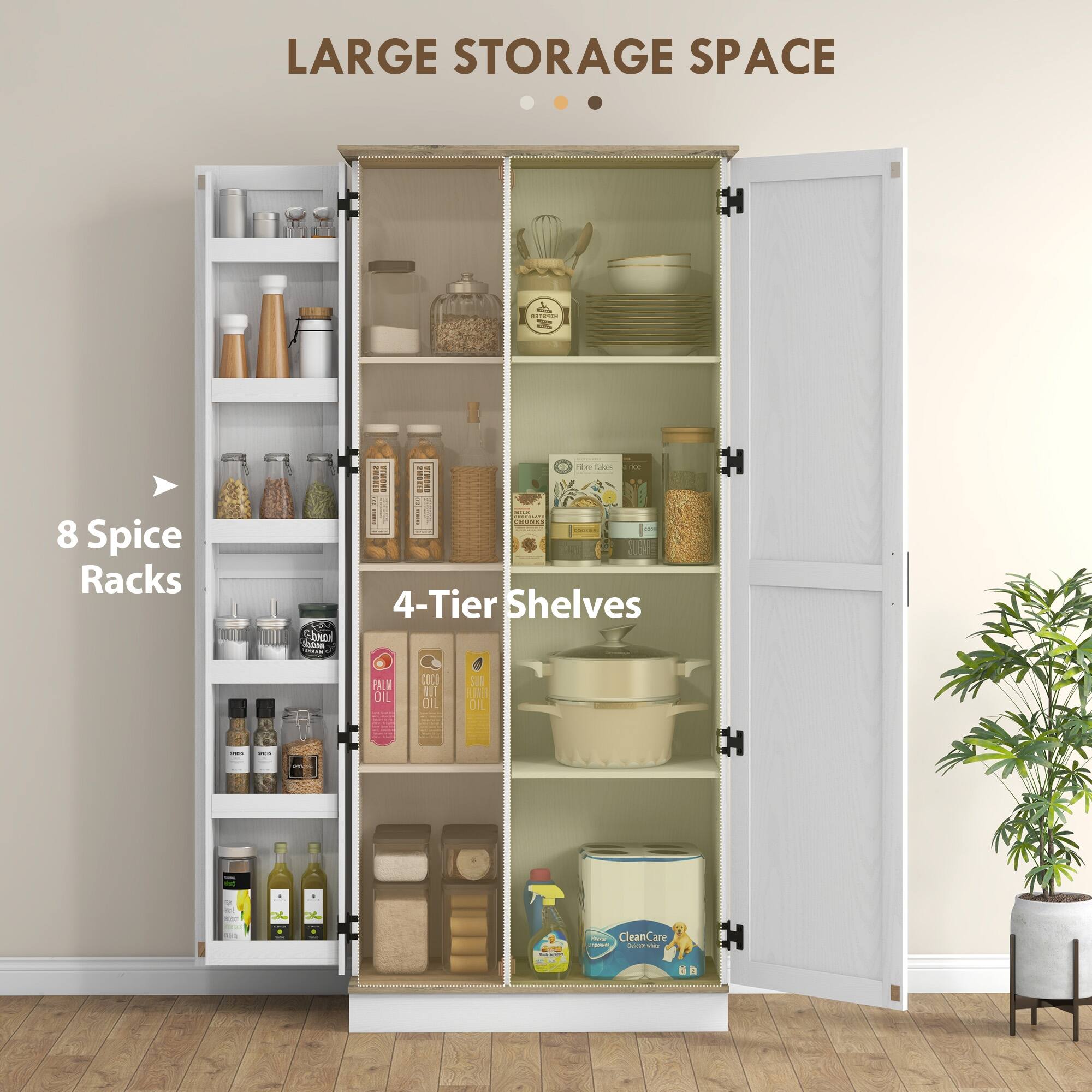 LARGE STORAGE SPACE, 8 Spice Racks, 4-Tier Shelves