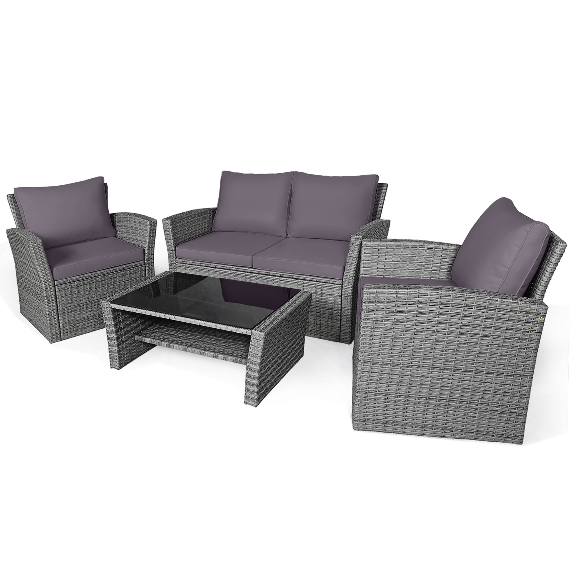 Alt View 1. Gymax - Gymax 4PCS Patio Rattan Conversation Set Outdoor Furniture Set w/ Grey Cushions - Grey.