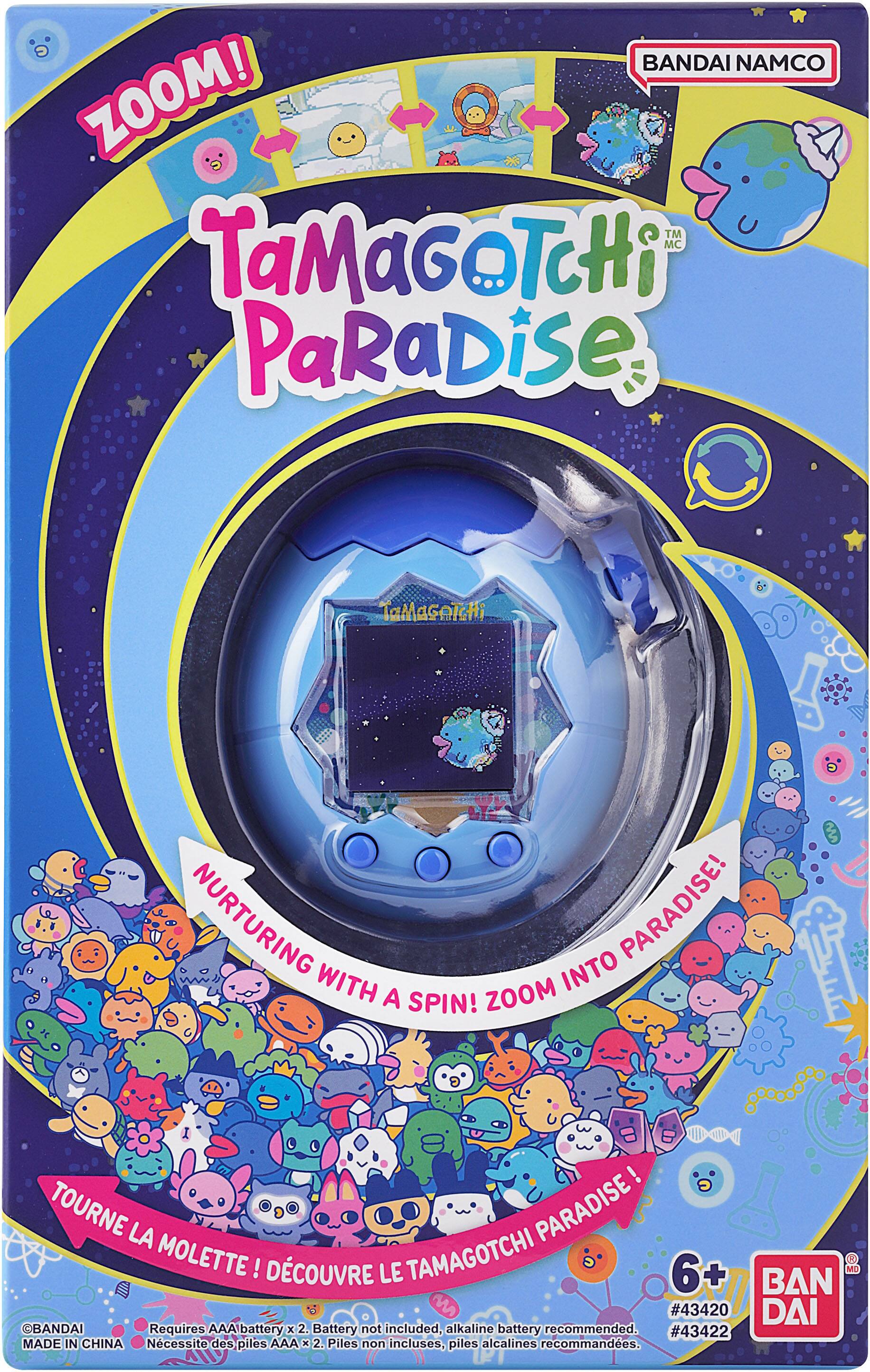 BANDAI NAMCO ZOOM! TM MC TaMaGoTcHi PaRaDise TaMaGATaHi NURTURING PARADISE! WITH INTO A SPIN! ZOOM TOURNE LA PARADISE! MOLETTE ! DCOUVRE LE TAMAGOTCHI 6+ EG MD BAN #43420 DAI BANDAI Requires AAAlbattery x 2. Battery not included, alkaline battery recommended. #43422 MADE IN CHINA Ncessite des piles AAA x 2. Piles non incluses, piles alcalines recommandes.