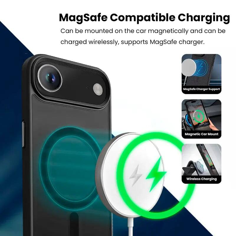 MagSafe Compatible Charging  
Can be mounted on the car magnetically and can be charged wirelessly, supports MagSafe charger.  

MagSafe Charger Support  
Magnetic Car Mount  
Wireless Charging