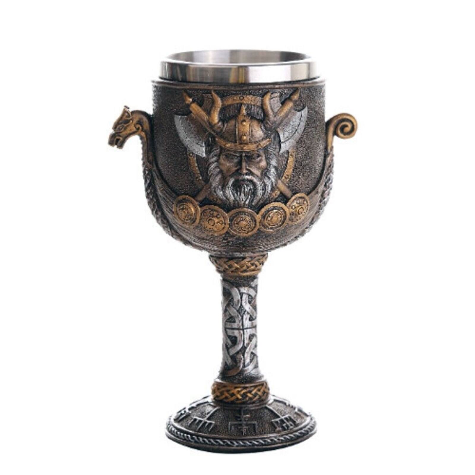 Front. Pacific Trading - Viking Warrior Ship Ceremonial Wine Goblet Chalice Cup Resin Body Stainless Steel Cup 8 ounce - Multicolor.