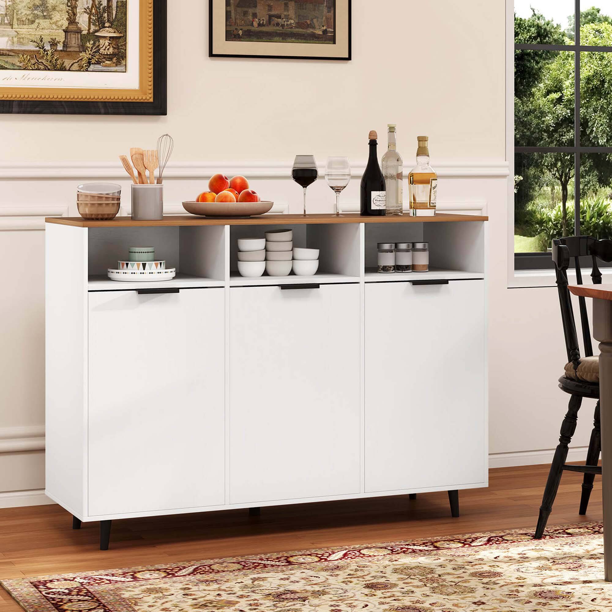 Alt View 2. Costway - Buffet Sideboard with 3 Open Compartments 3 Doors 5-Posistion Adjustable Shelves - White.