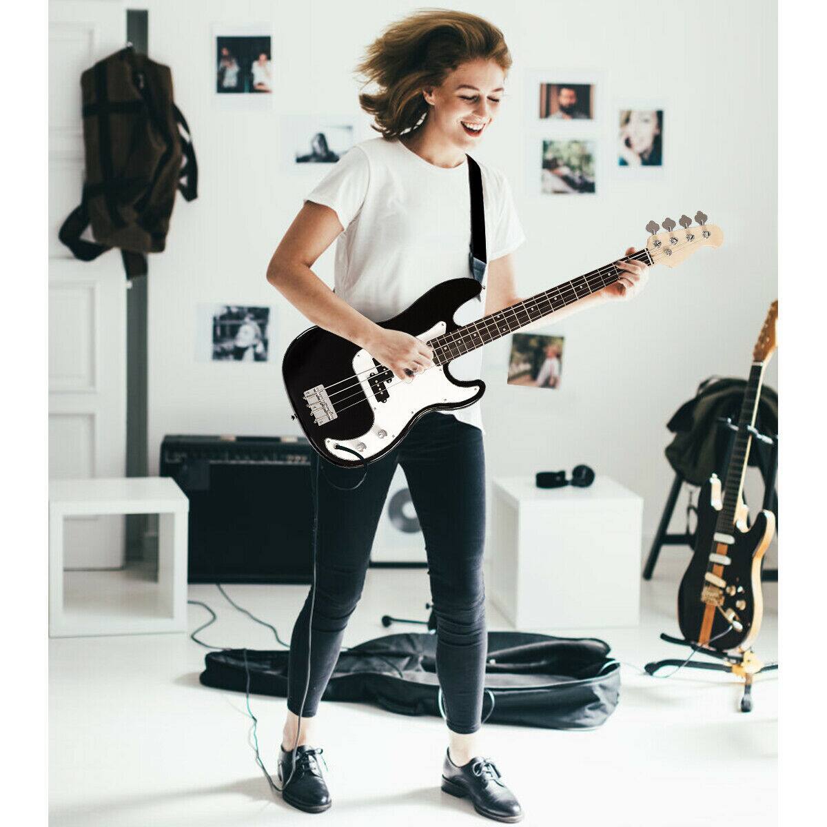 Alt View 2. Costway - Costway Black Full Size 4 String Electric Bass Guitar with Strap Guitar Bag Amp Cord - Black.
