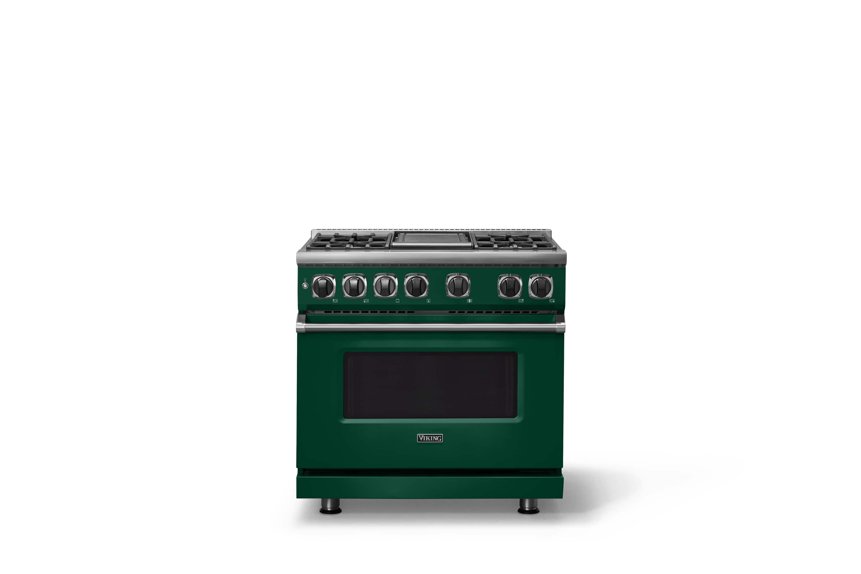 Front. Viking - 36 in. Wide 4 Burner Dual Fuel Sealed Burner Range with Griddle - Ivy.