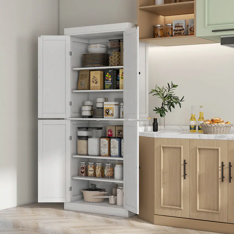 Homcom Kitchen Cabinet, Pantry Storage Cabinet with Doors and Shelves ...