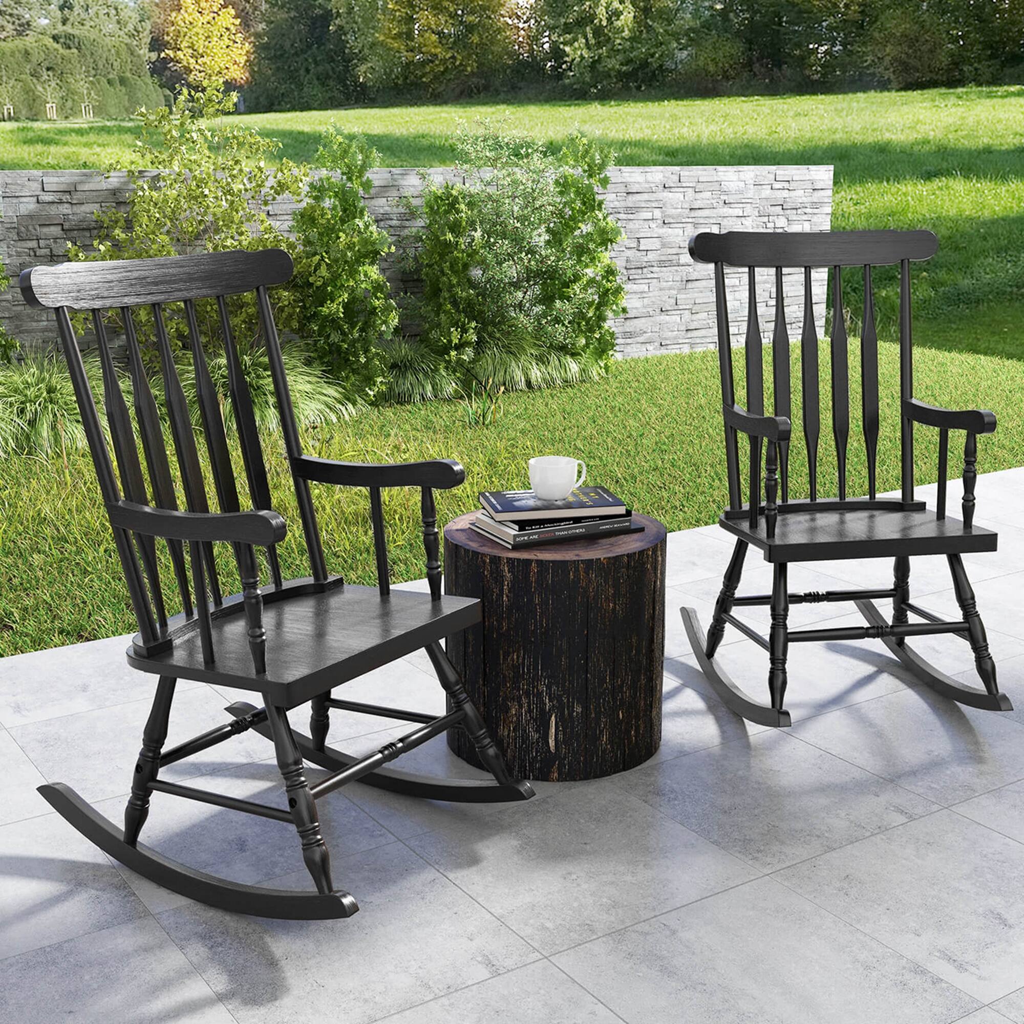 Alt View 3. Costway - Costway Solid Wood Rocking Chair Porch Rocker Indoor Outdoor Seat Glossy Finish - Black.