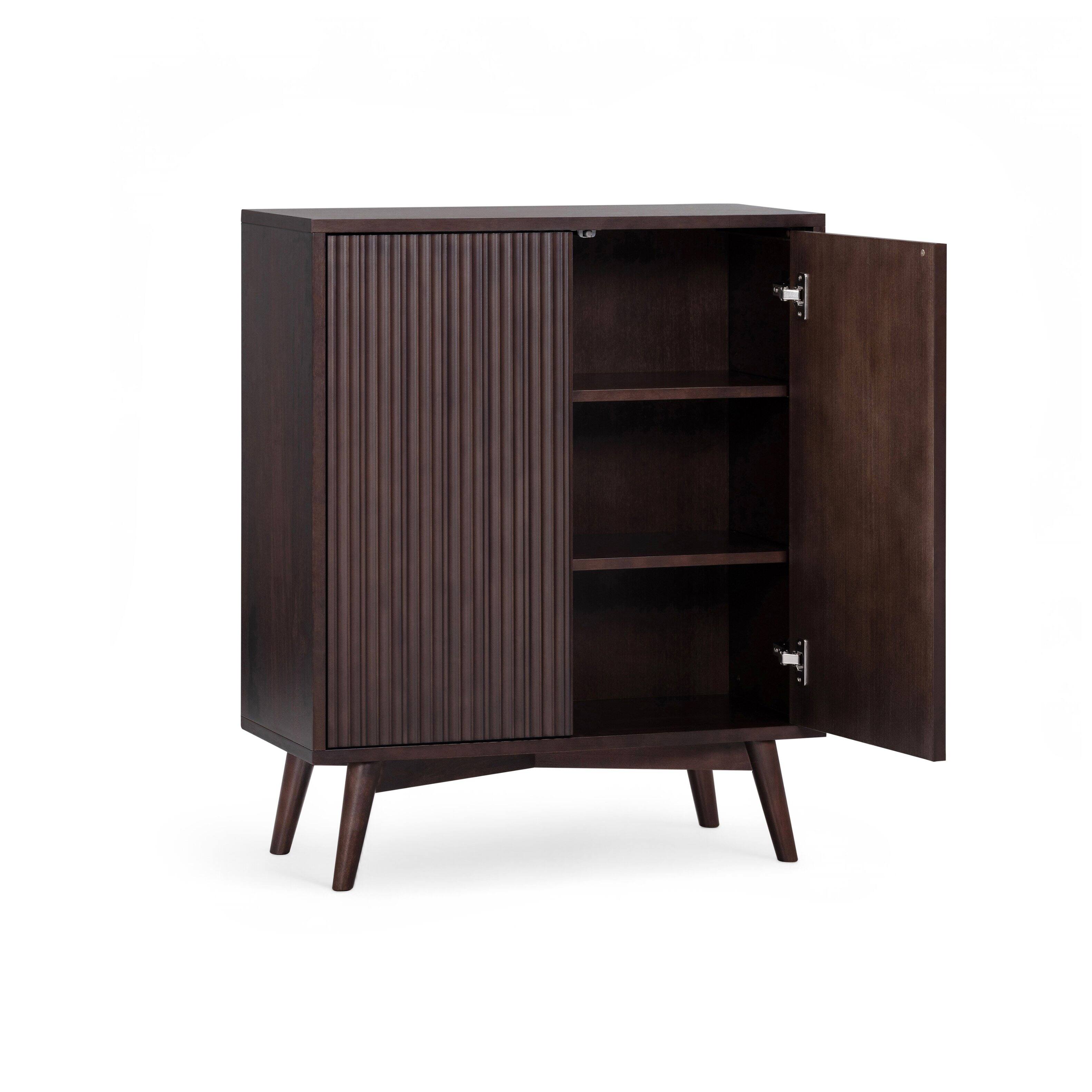 Alt View 4. Teamson Home - Tremolo Accent Cabinet with 2 Doors & Adjustable Shelves with Wood Fluted Fronts - Black.