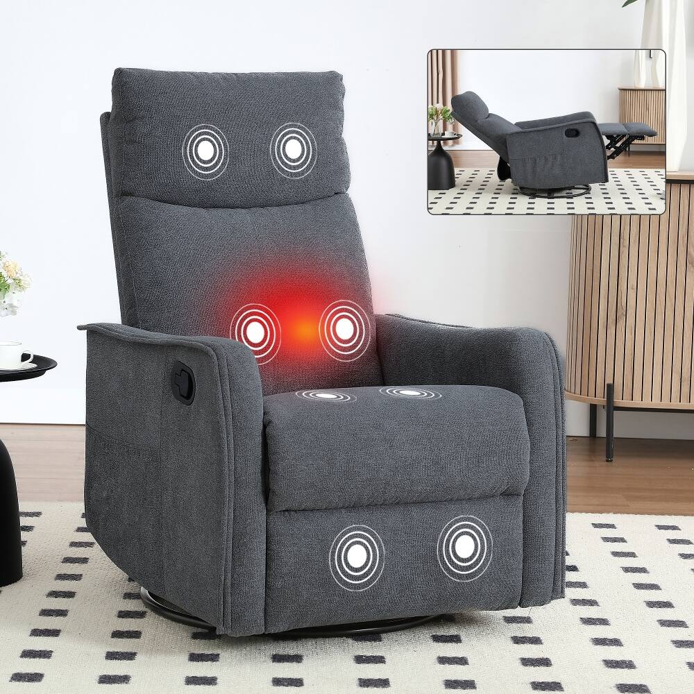 Alt View 10. Ropilly - Ropilly Manual Recliner Chair, Swivel Rocker Recliner with Heated Massage and Lumbar Support, Grey - Grey.
