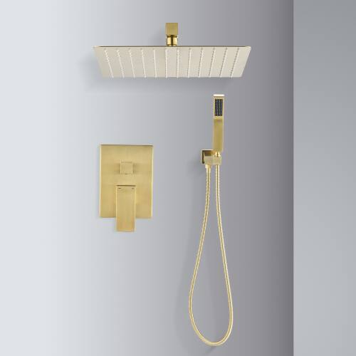 Alt View 1. JUJABU - 12" Rain Shower Head Systems Wall Mounted Shower Brushed Gold - Brushed Gold.