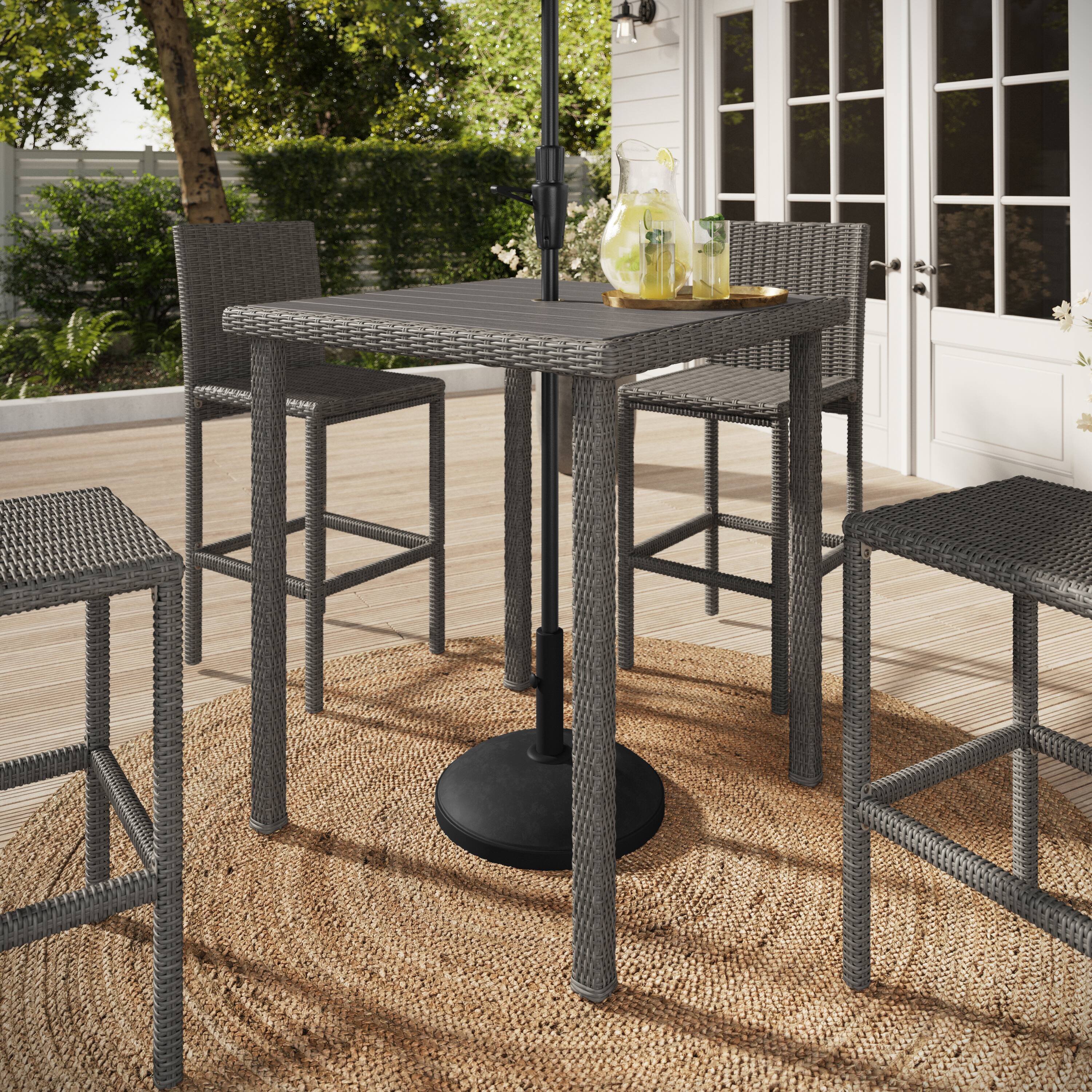 Alt View 1. Martha Stewart - Bedford Outdoor Rattan Wicker Patio Bar Table with Engineered Wood Top - Gray.