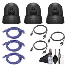 3x Sony SRG-X40UH PTZ Camera + 3x Ethernet & HDMI Cables + Cleaning Set - Black