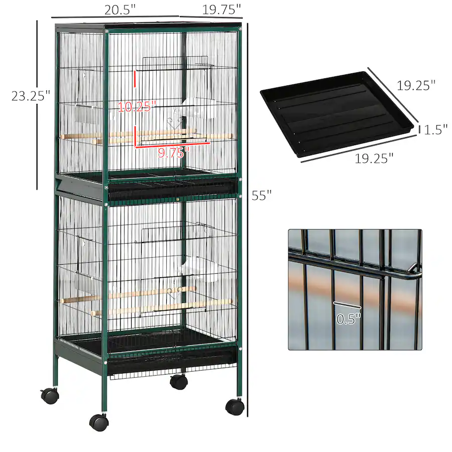 Pawhut Bird Cage with 1.7 ft. Width for Wingspan, Bird Aviary Indoor ...
