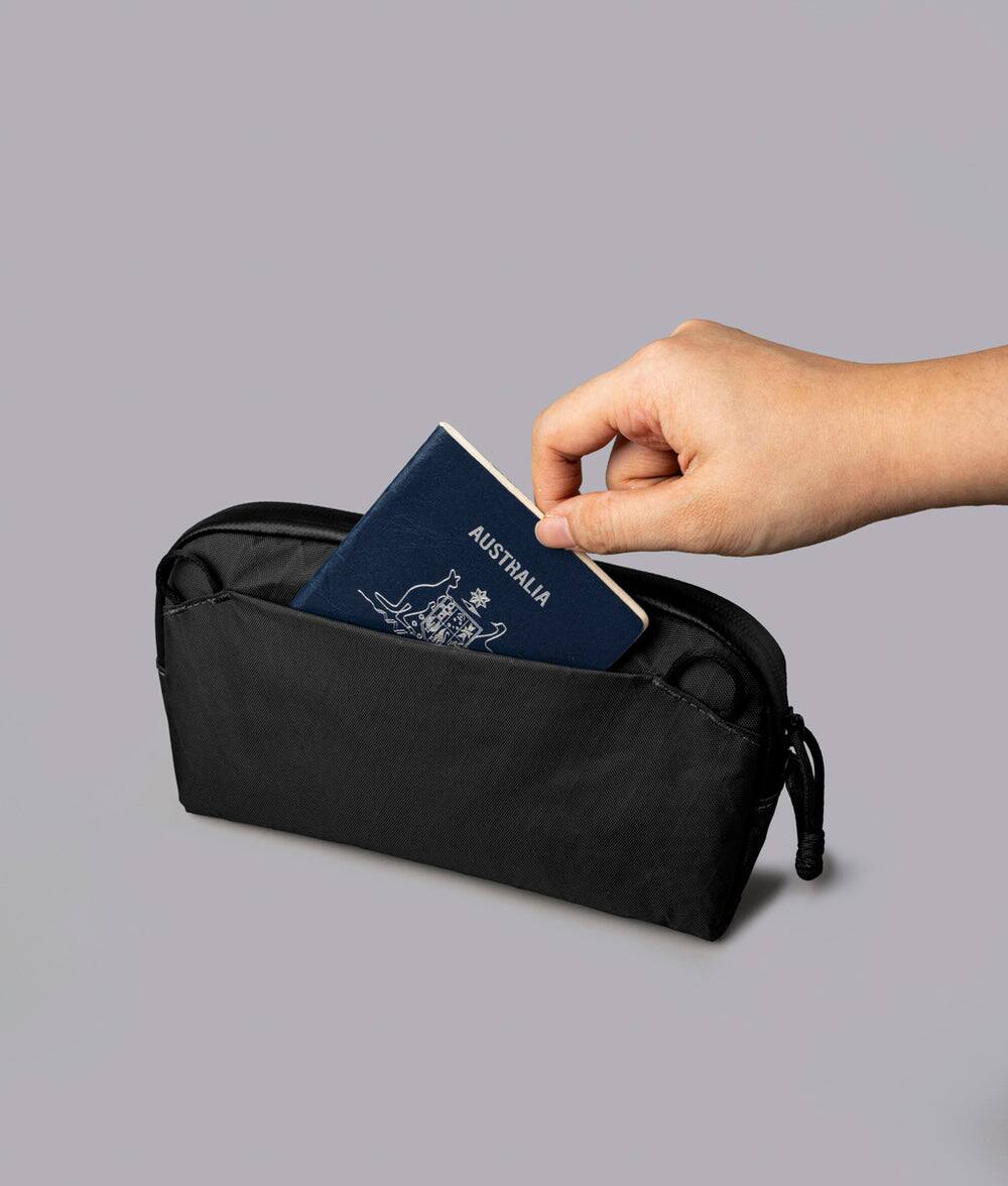 Back. ALPAKA - Flight Pouch Pro Passport Holder for Travel,Small Crossbody Bag for Men, phone holder bag,RFID sleeves for credit cards - Black X-Pac X42.