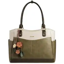 LOVEVOOK - Laptop Bag for Women, Original Vintage Work Tote Bag Computer Office Teacher Bag with Flower Pendant - Green