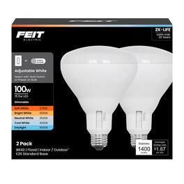 FEIT ELECTRIC - Feit BR40 E26 (Medium) LED Bulb Adjustable White 100 Watt Equivalence 2 pk