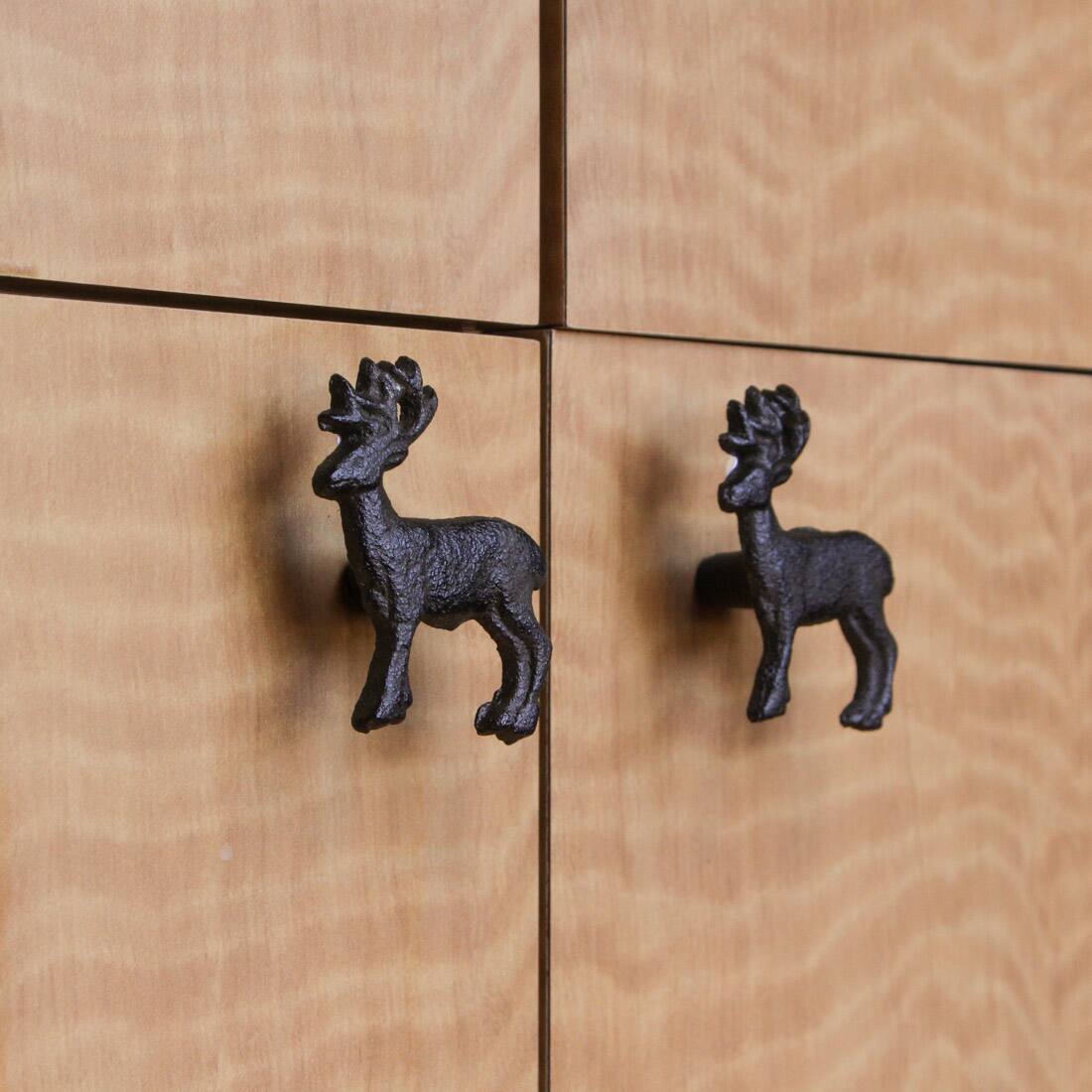 Alt View 5. Zeckos - Set of 6 Cast Iron Deer Drawer Pulls Decorative Cabinet Knob Rustic Home Decor - Brown.
