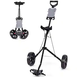 Costway - Folding 2 Wheel Push Pull Golf Club Cart Trolley Swivel w/Scoreboard Lightweight - Black