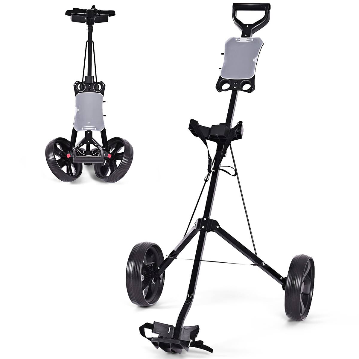Costway - Folding 2 Wheel Push Pull Golf Club Cart Trolley Swivel w/Scoreboard Lightweight - Black