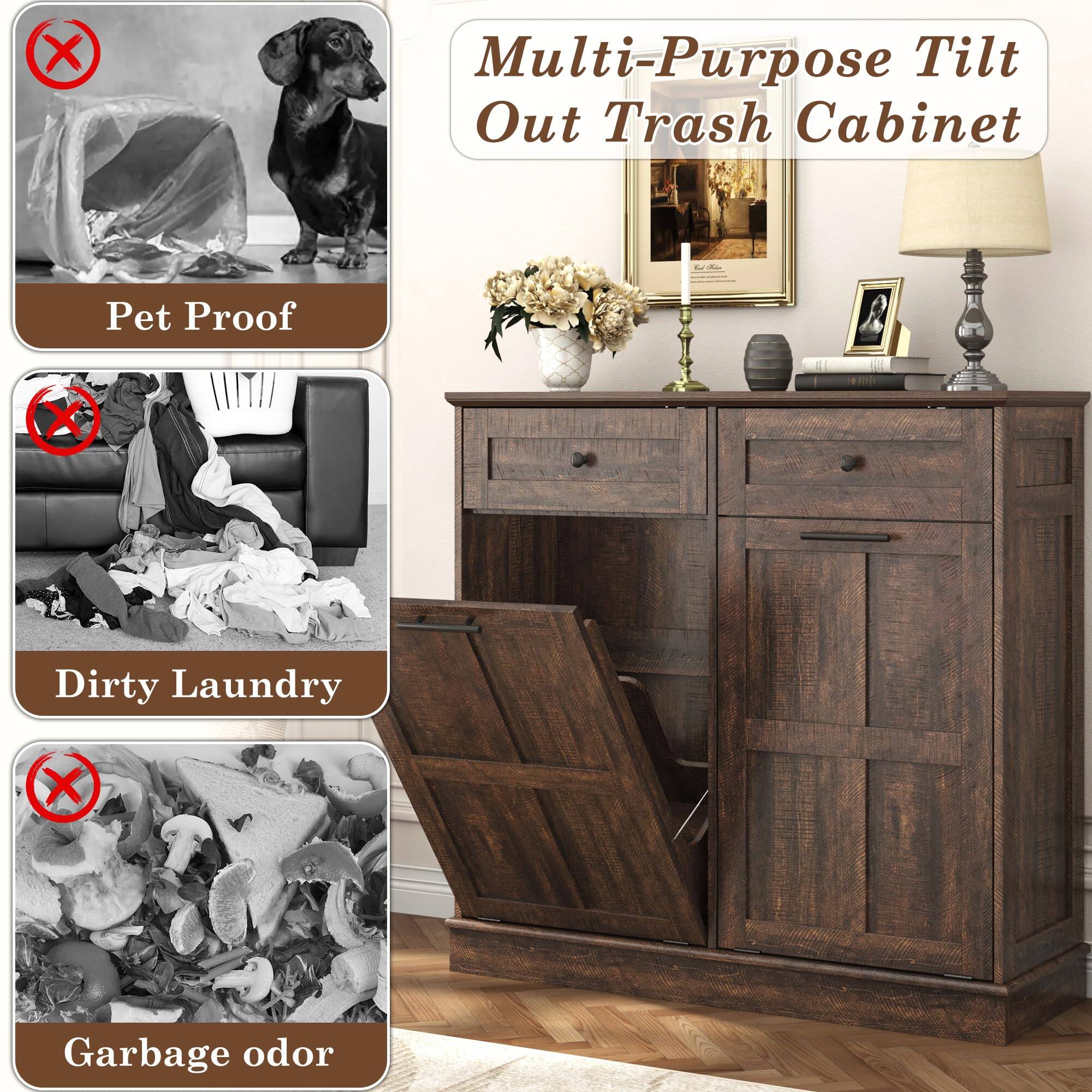 Multi-Purpose Tilt Out Trash Cabinet

- Pet Proof
- Dirty Laundry
- Garbage odor