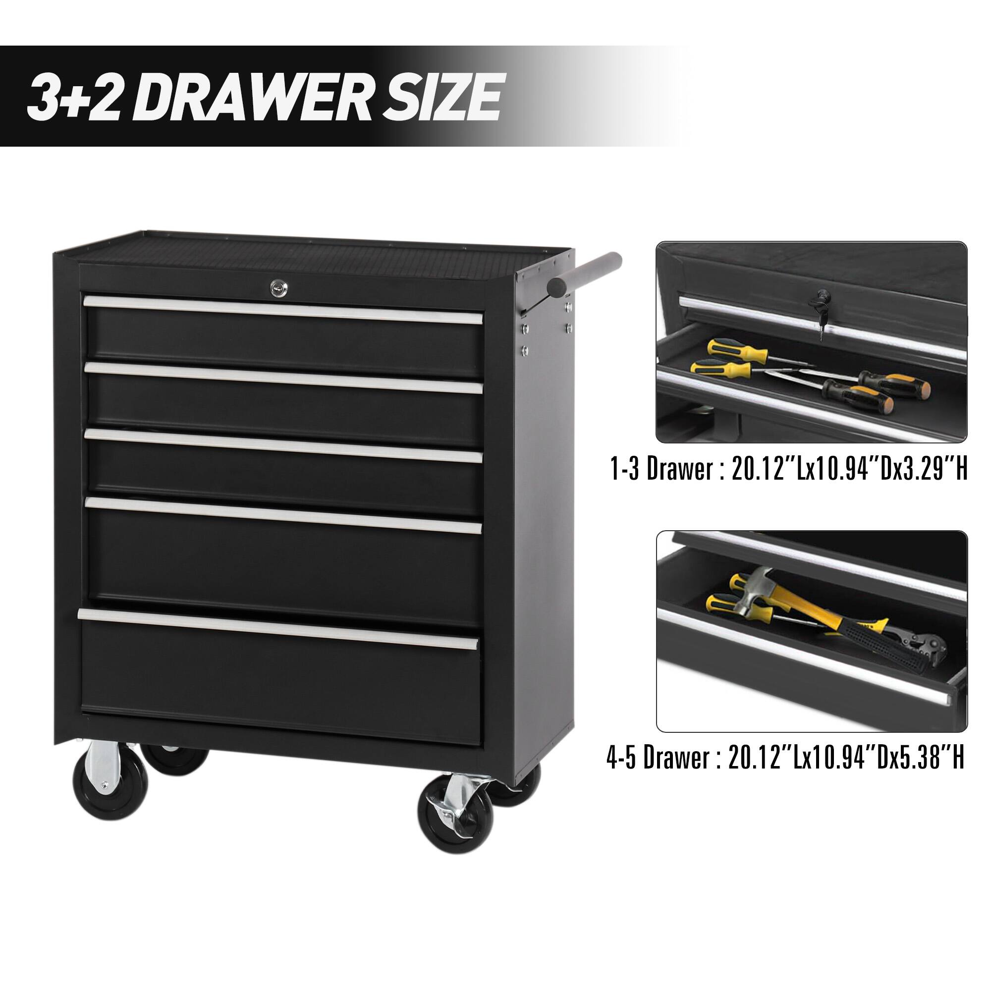 3+2 DRAWER SIZE

1-3 Drawer: 20.12"Lx10.94"Dx3.29"H

4-5 Drawer: 20.12"Lx10.94"Dx5.38"H