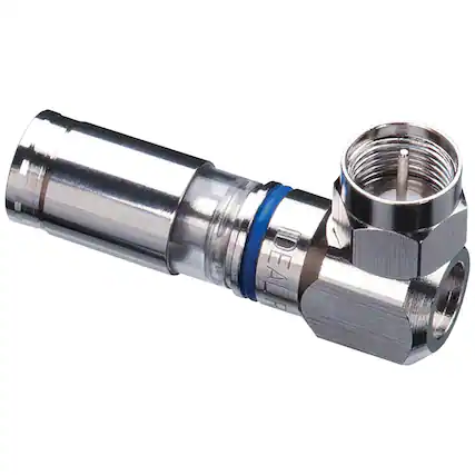 Front. IDEAL - RG6 & RG6 InSITE RTQ Plenum Right-Angle F-Connector, 5 pk - Silver.