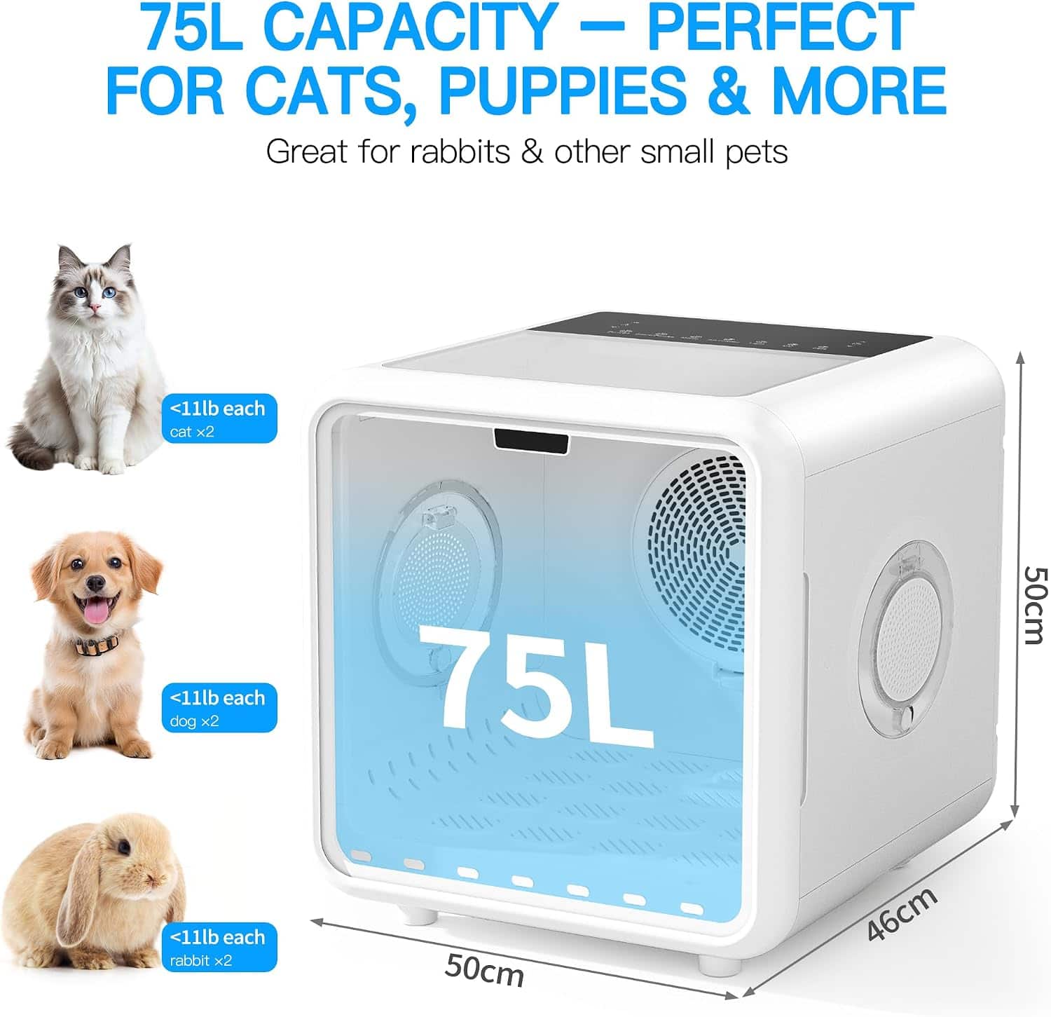 Sugift Pet Dryer Box for Cats and Small Dogs 75L Quiet Drying Room