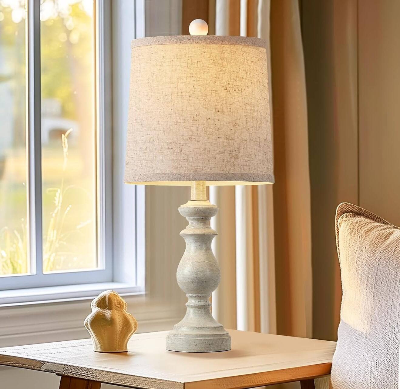 Alt View 2. FINEAK - Rustic Farmhouse Table Lamps Set of 2 with Linen Shades - Antique White.