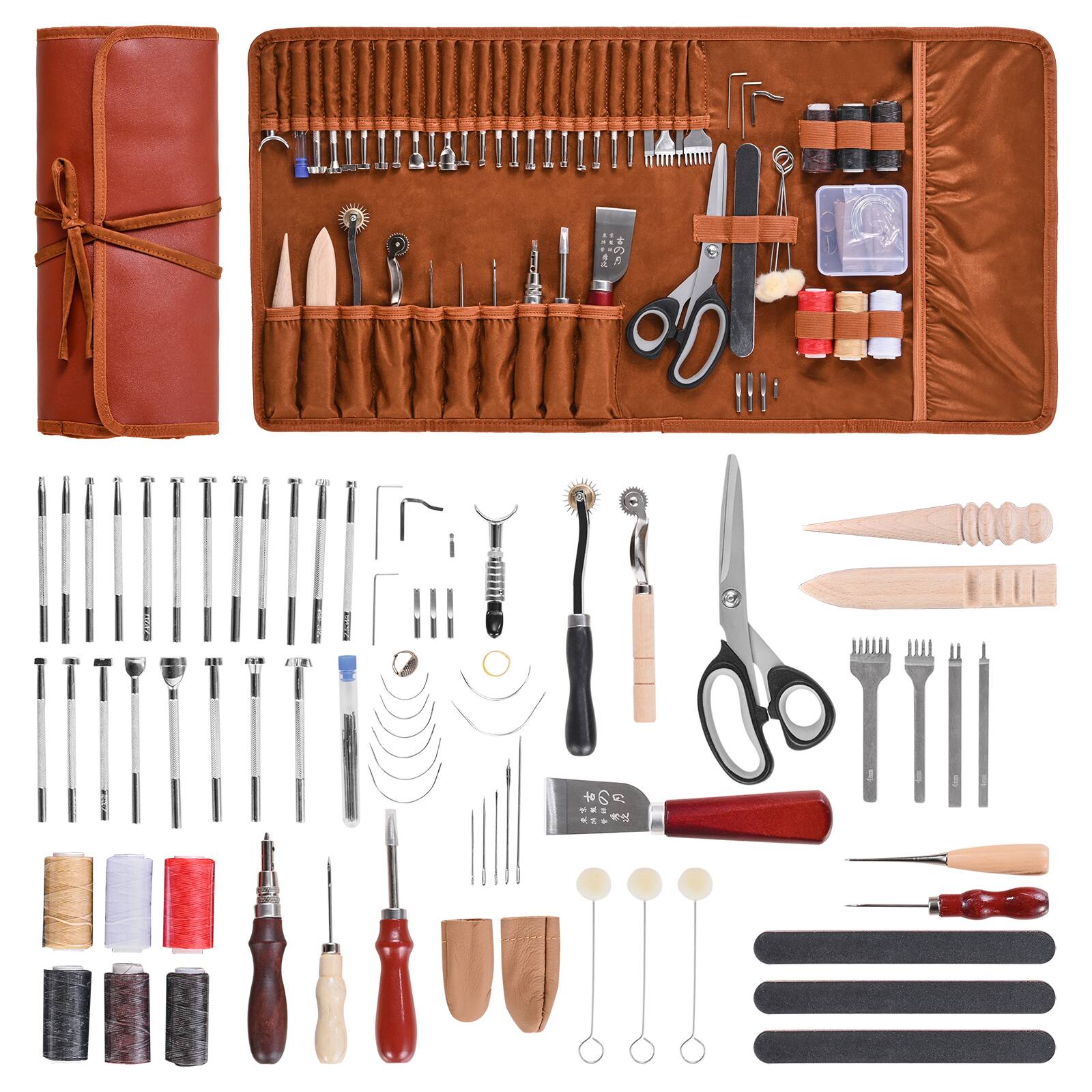VEVOR - Leather Working Tools Kit, 72 PCS Leather Craft Tools with Portable Leather Storage Bag - Brown