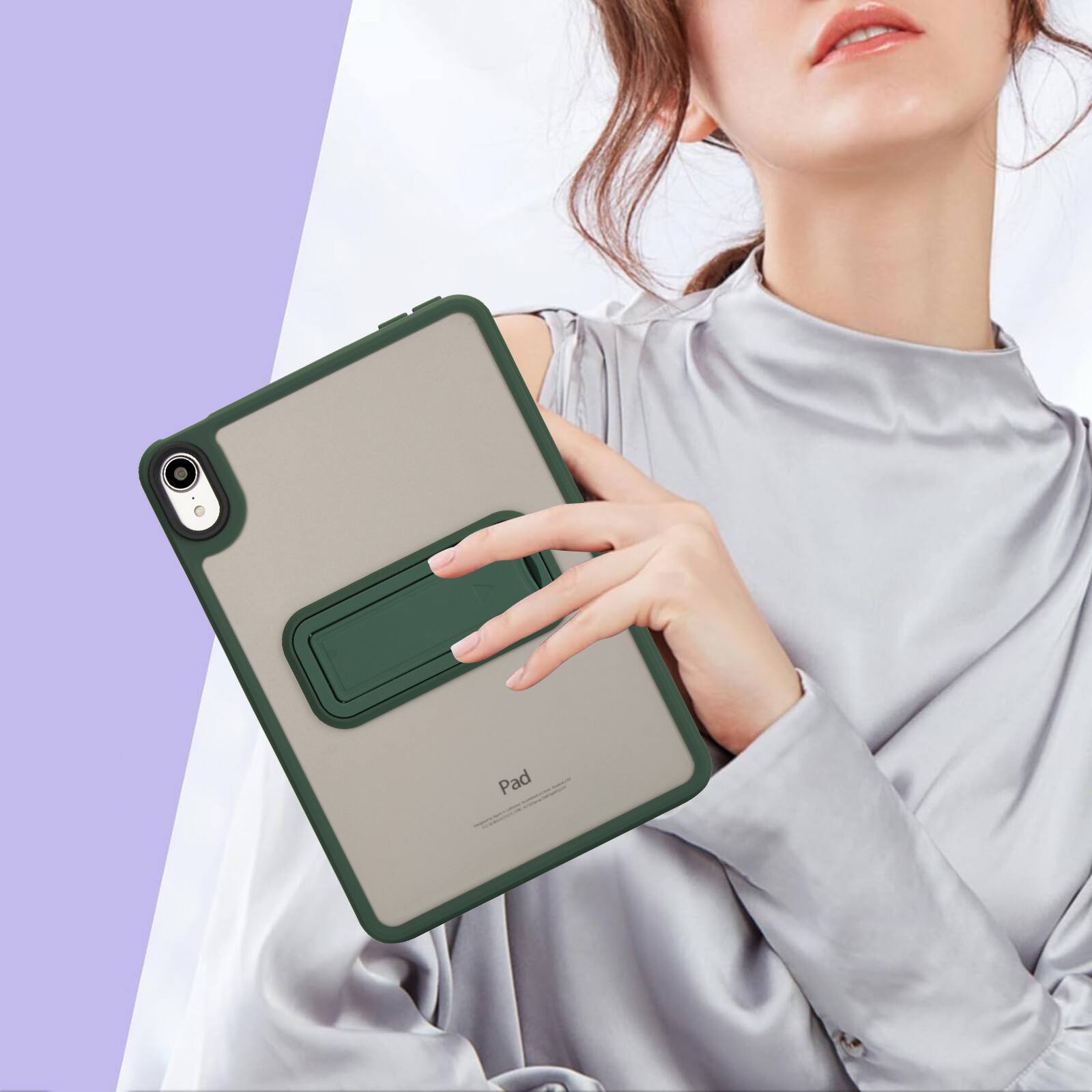 Alt View 3. Dteck - Matte Case for Apple iPad mini (A17 Pro) 2024 / mini 6 (2021) 8.3" with Foldable Stand,Shockproof Transparent Back Cover - Green.
