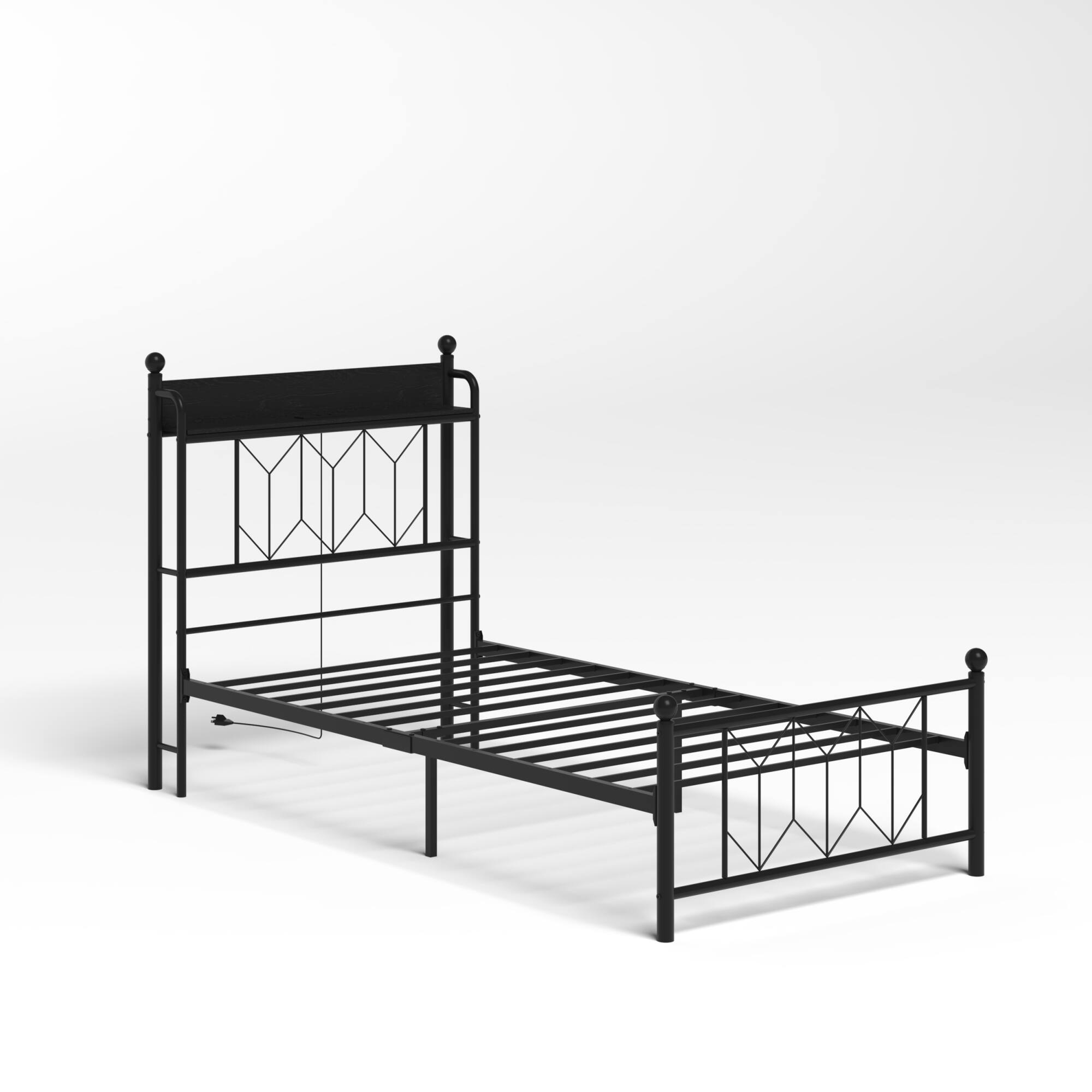 Alt View 2. GOODSILO - Twin Bed Frame with LED Headboard and Charging Station, Sturdy Metal Construction and Underbed Storage Space - Black.