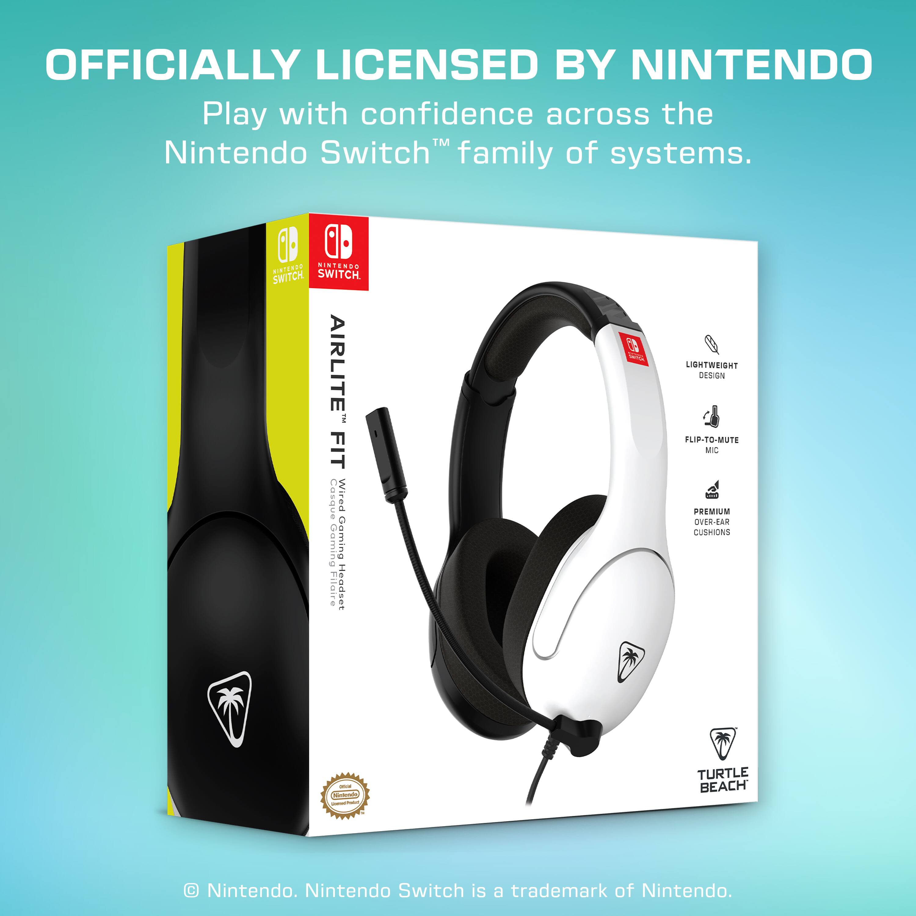 Officially Licensed by Nintendo. Play with confidence across the Nintendo Switch family of systems. Nintendo Switch AirLite Fit Wired Gaming Headset - Lightweight and Comfortable Over-Ear Design - Premium Sound Quality - Flip-to-Mute Mic - Nintendo Switch Compatible - Turtle Beach.