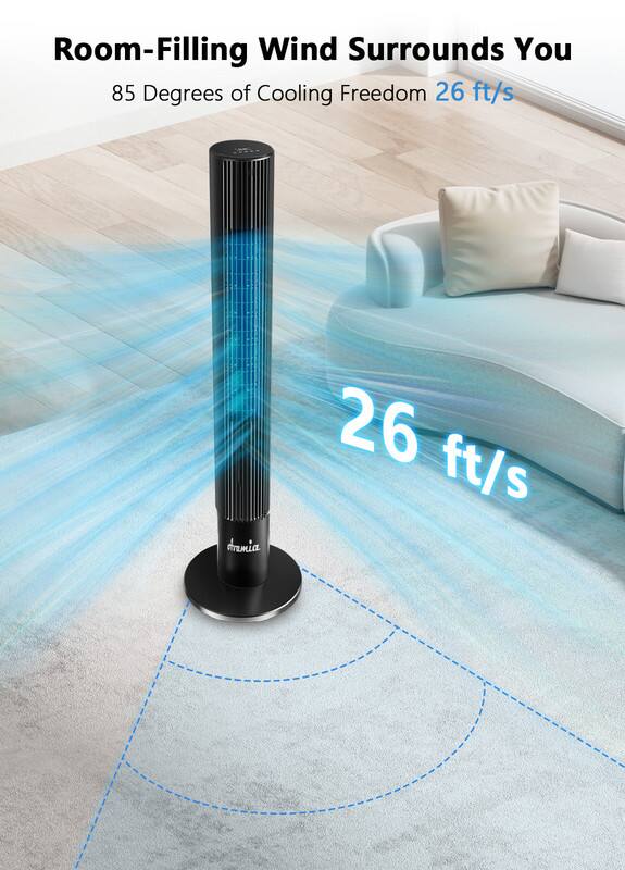 Room-Filling Wind Surrounds You  
85 Degrees of Cooling Freedom  
26 ft/s