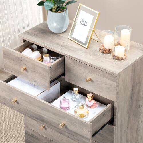 796a6a Color Winado Modern 5 Drawer Dresser Tall Dresser Chest of Drawers Anti ...