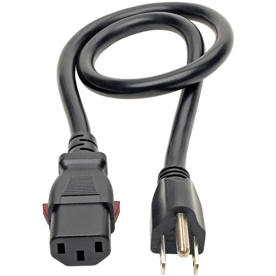 Alt View 2. Tripp Lite - Eaton Tripp Lite Series Computer Power Cord, NEMA 5-15P to Locking C13 - Heavy-Duty, 15A, 125V, 14 AWG, 2 ft. (0.61 m) - Black.
