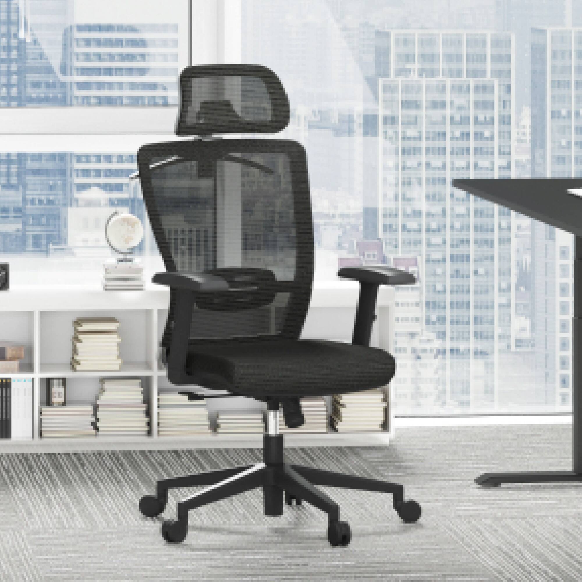 Alt View 4. FlexiSpot - C3-FM Ergonomic Office Chair with Foam Seat & Mesh Back, Adjustable Headrest & Lumbar Support, Swivel Desk Chair - Black.