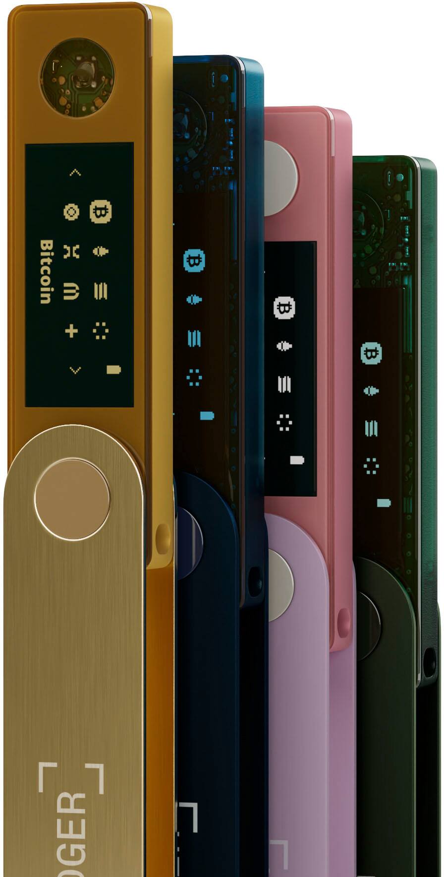 The image shows a row of five cell phones, each with a different color. The text on the image reads "x Bitcoin E + B B GER\_GER," which is a combination of German words and English words. It is unclear what the intended message is, but it seems to be related to Bitcoin and the country of Germany.