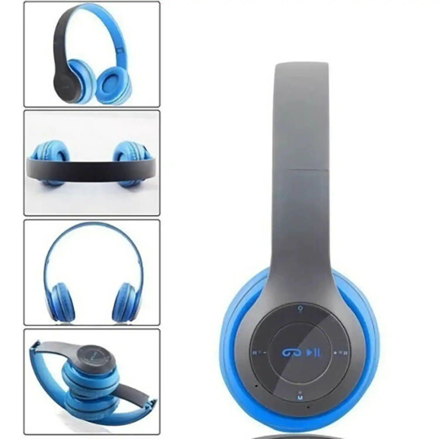 Front. Stock Preferred - Wireless Bluetooth Headphones with Mic - Blue.