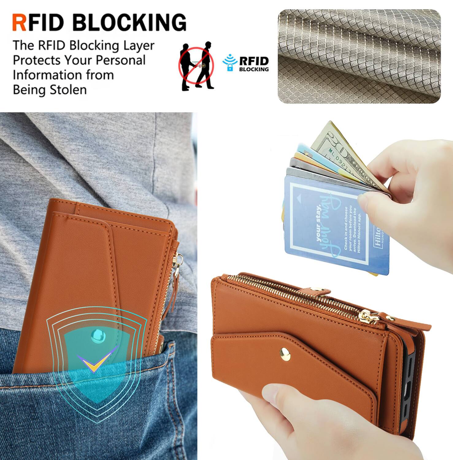 RFID BLOCKING  
The RFID Blocking Layer Protects Your Personal Information from Being Stolen  

RFID BLOCKING 20 ML L09212  

Stay.  
Check in before you arrive.  
Download Hilton Honors  

RFID BLOCKING