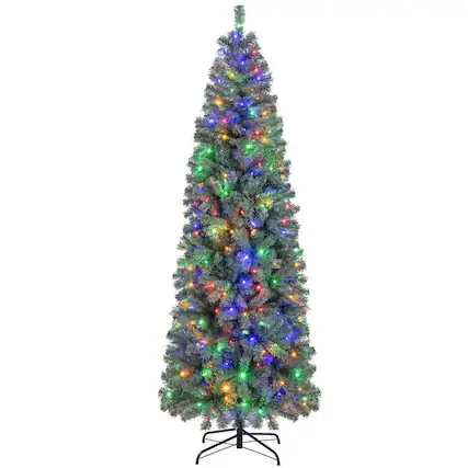 Front. Resenkos - Resenkos 7.5-Ft Slim Pre-Lit Artificial Christmas Tree with 9 Modes, Blue - Blue.