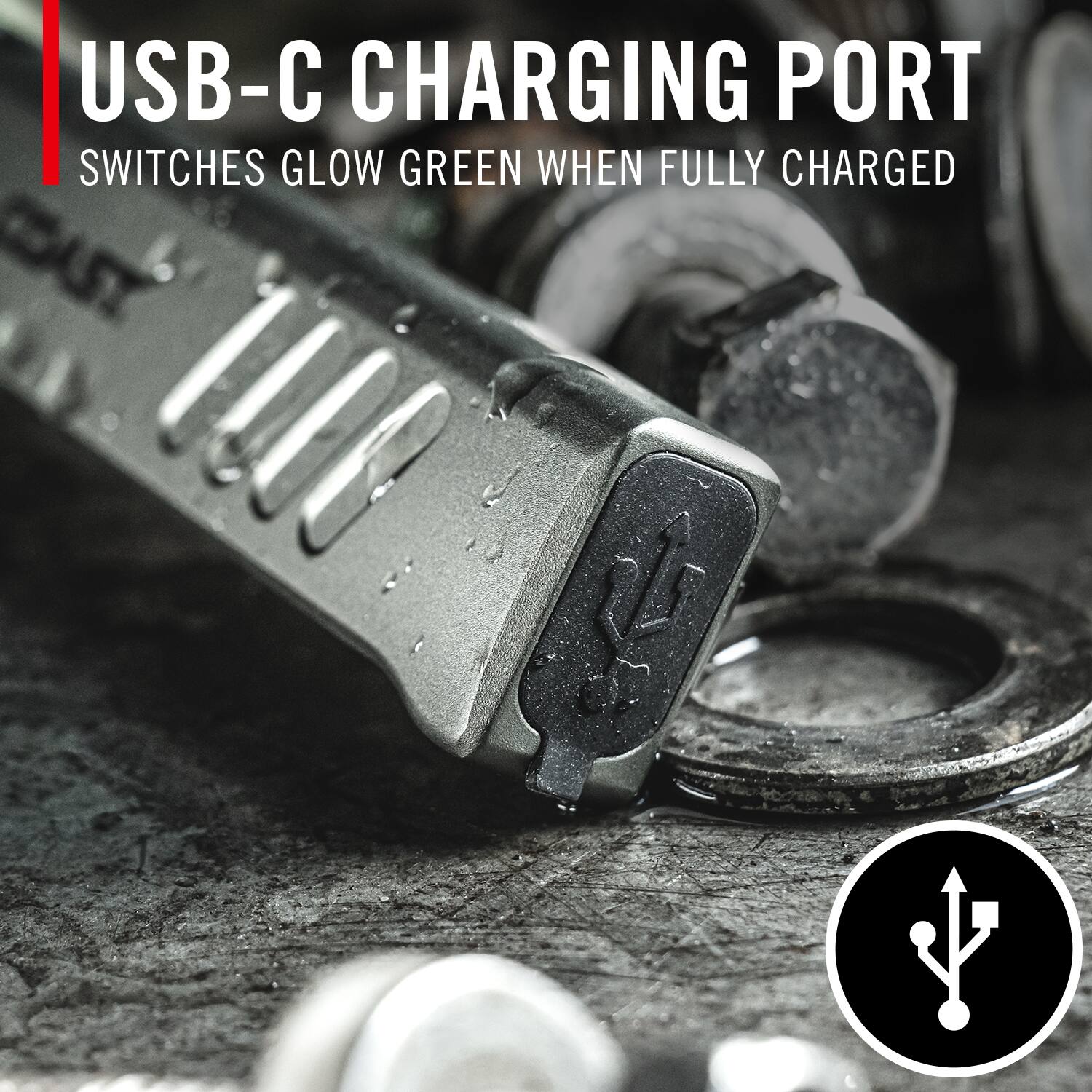 USB-C CHARGING PORT SWITCHES GLOW GREEN WHEN FULLY CHARGED