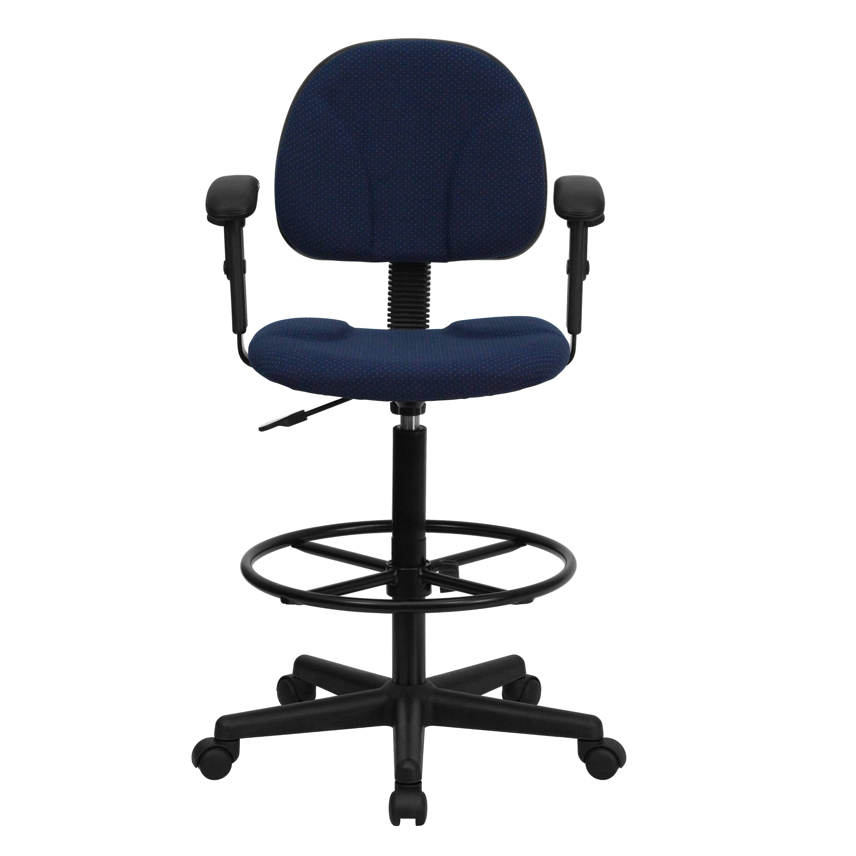 Alt View 7. Emma + Oliver - Two Cylinder Drafting Chair with Adjustable Arms - Navy Blue Patterned.